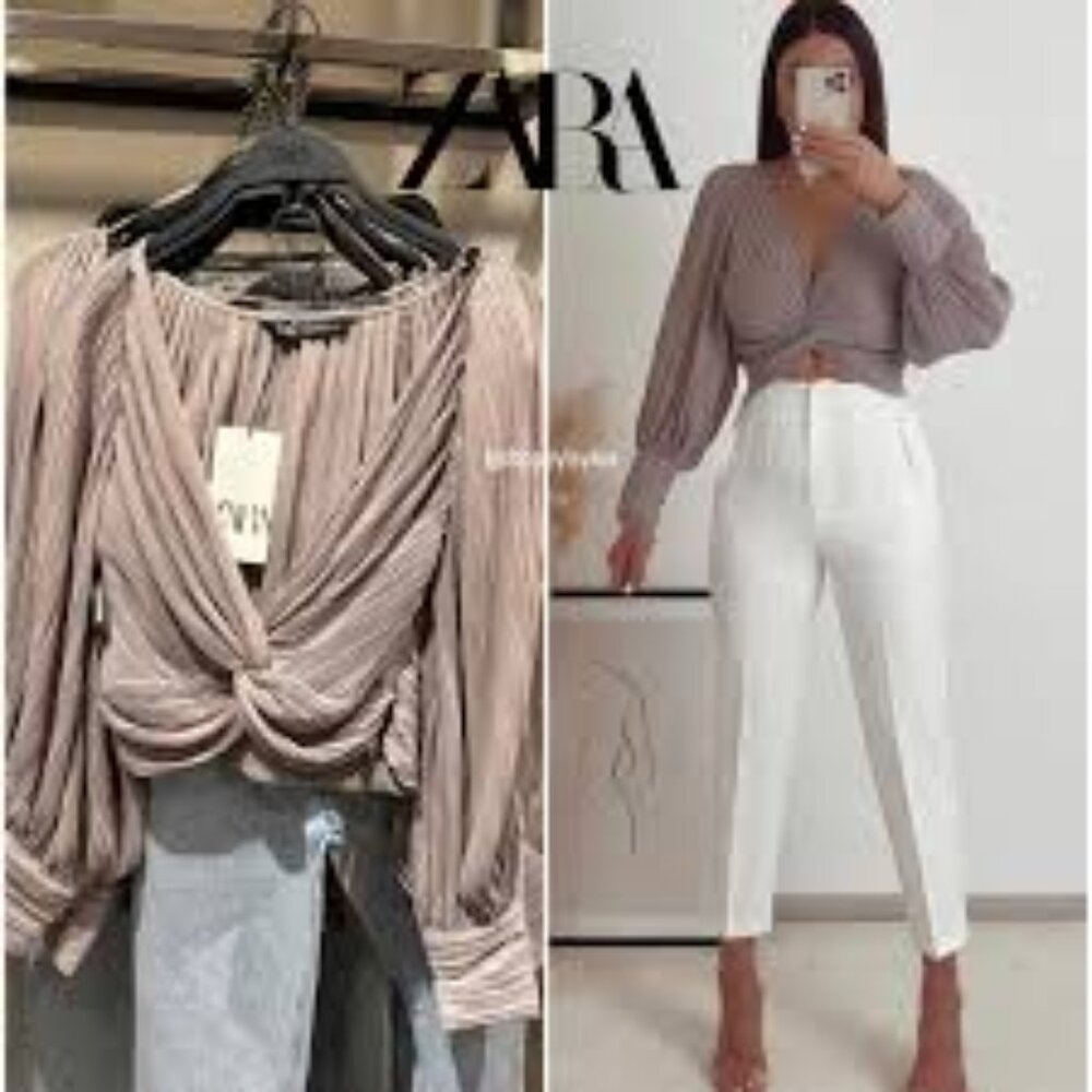 NWT ZARA PLEATED CROSS-KNOT TOP SIZE MEDIUM